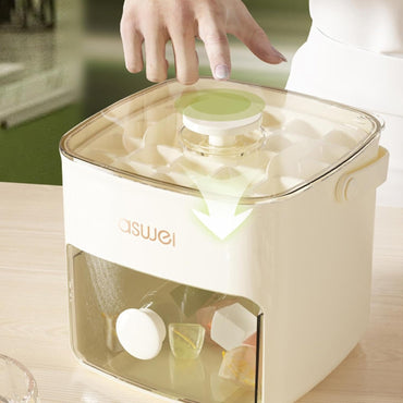Pressing Ice Cube Molds with Lid & Trash Can – Food-Grade PP Material, Easy Release