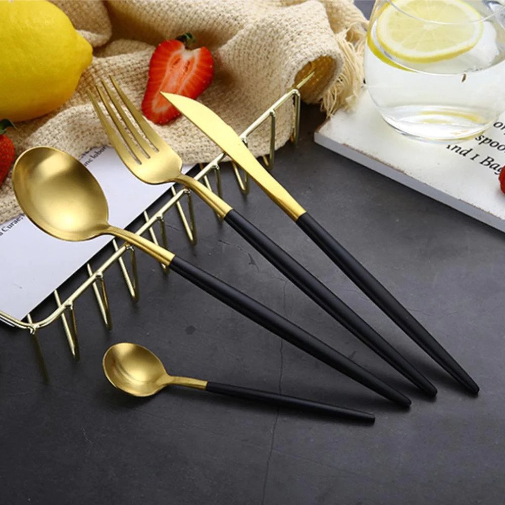 Stainless Steel Black Gold Plated Cutlery Set 24pcs