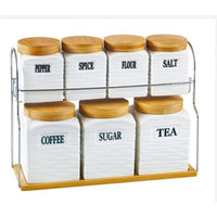 Set Of 7 Ceramic Canister Storage Container with Stand