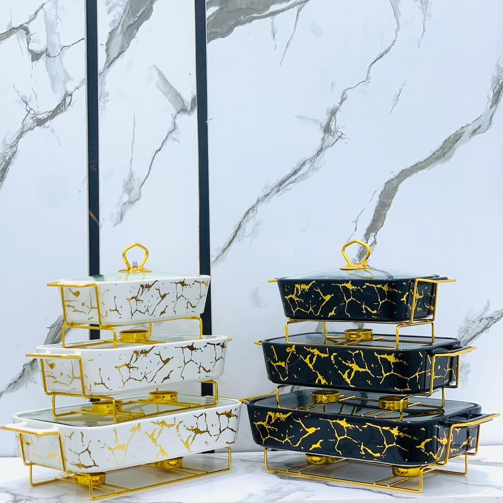 Set of 3 Ceramic Chafing Dish