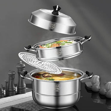 Steamer pot, Soup pot, Hot pot stainless steel(Size : 32cm)