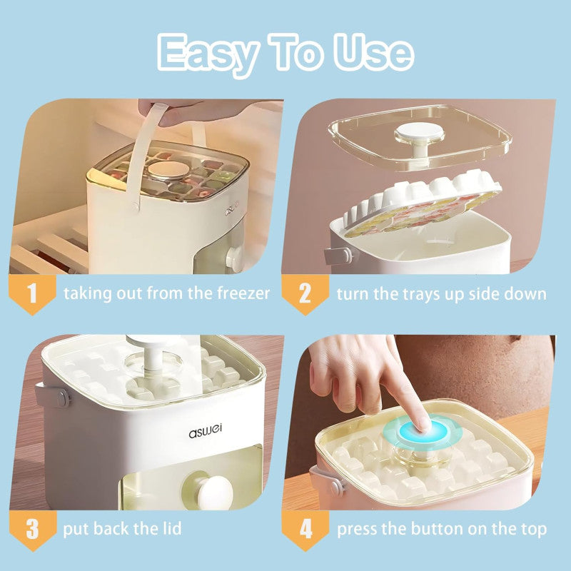 Pressing Ice Cube Molds with Lid & Trash Can – Food-Grade PP Material, Easy Release