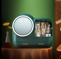 Table Storage Box New Cosmetics Storage Box with LED Makeup Mirror Creative Desktop Dust-proof Skin Care Products Dressing