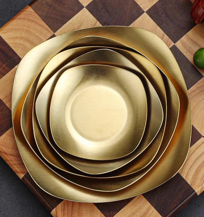 Korean Style Stainless Steel Luxury Square Plates – Modern, Elegant Serving Plates in Various Sizes