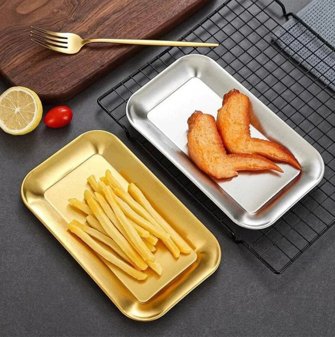 Luxury Gold Rectangle Shaped Tray by HaulJunction – Elegant Stainless Steel Serving Tray