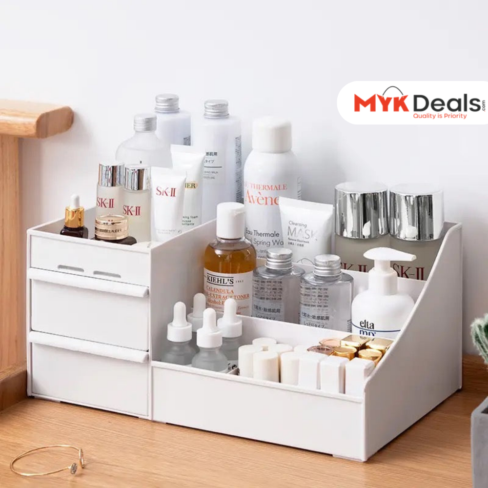 Dresser Table Makeup Box, Desktop Cosmetic Storage Box With Drawer, Makeup Sundries Storage Organizer, Cabinet Sorting Box, Jewelry Nail Polish Makeup Drawer Container, Multifunctional Divisions Desk Organizer, Drawer Head Ornament Sorting Make Up Box