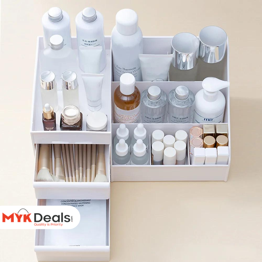 Dresser Table Makeup Box, Desktop Cosmetic Storage Box With Drawer, Makeup Sundries Storage Organizer, Cabinet Sorting Box, Jewelry Nail Polish Makeup Drawer Container, Multifunctional Divisions Desk Organizer, Drawer Head Ornament Sorting Make Up Box