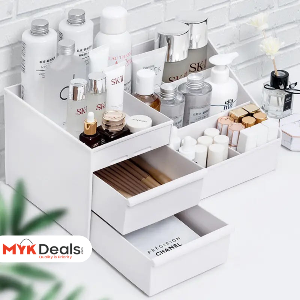 Dresser Table Makeup Box, Desktop Cosmetic Storage Box With Drawer, Makeup Sundries Storage Organizer, Cabinet Sorting Box, Jewelry Nail Polish Makeup Drawer Container, Multifunctional Divisions Desk Organizer, Drawer Head Ornament Sorting Make Up Box