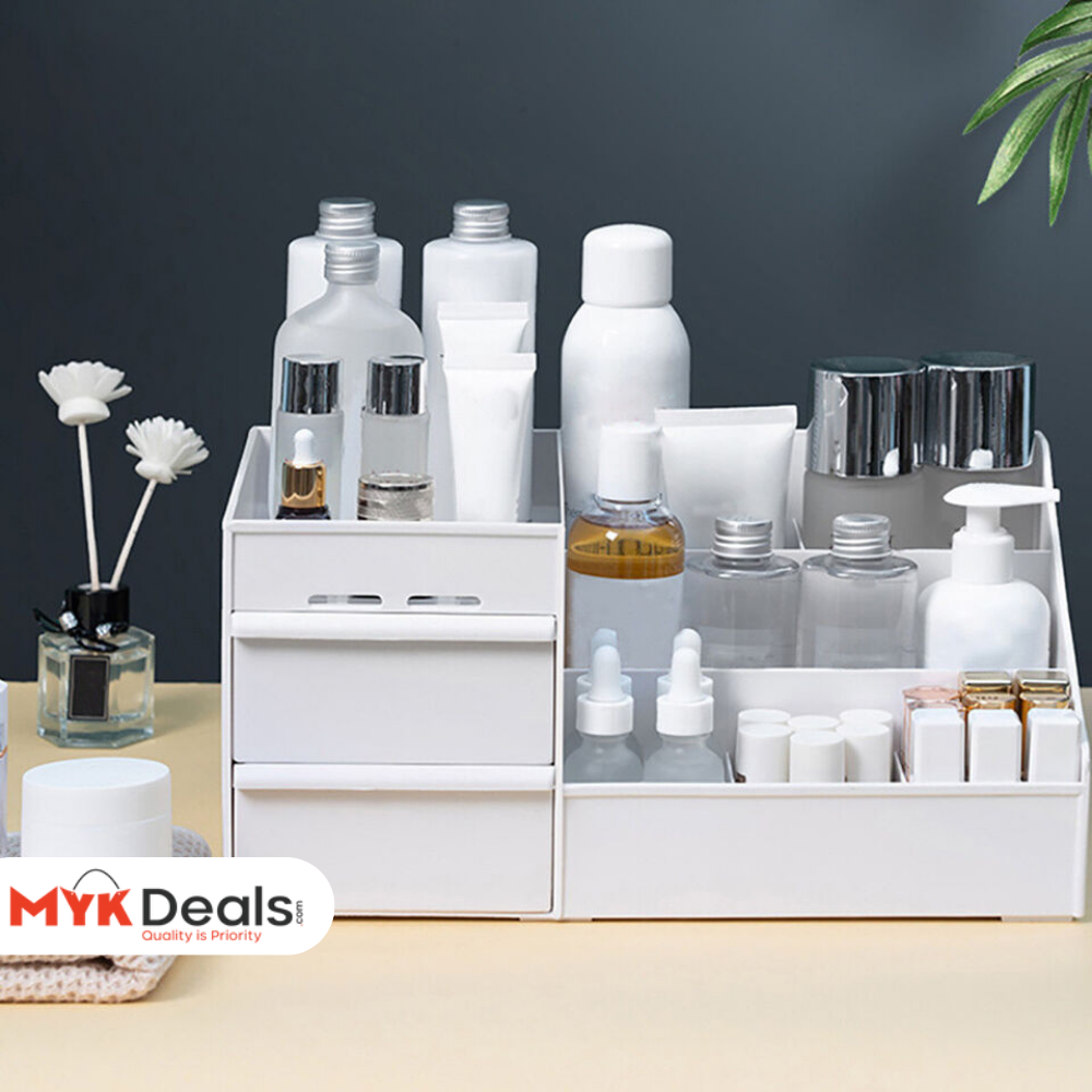 Dresser Table Makeup Box, Desktop Cosmetic Storage Box With Drawer, Makeup Sundries Storage Organizer, Cabinet Sorting Box, Jewelry Nail Polish Makeup Drawer Container, Multifunctional Divisions Desk Organizer, Drawer Head Ornament Sorting Make Up Box