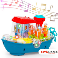 Gear Land Ship, Musical Toy Boat with Colorful Light, Transparent Rotatable Concept Boat, Underwater World Cruise Ship Toy For Kid, Battery Operated Toy Boat with Rotating Fishing Lamp Toy, Children's Toy Boat