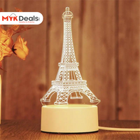 3D Eiffel Towel Lamp, Creative Table Bedside Lamp, Decorative Acrylic LED Night Light, 3D Tower Night Light, Optical Illusion Lamp For Bedroom, Nursery, Living Room, Ambient Light For Home