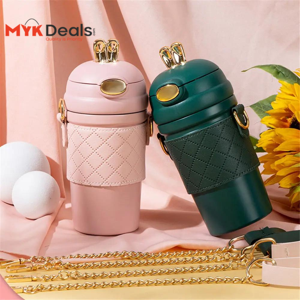 Cute Rabbit Ear Water Bottle 420ml with Straw for Girl Fashion Summer