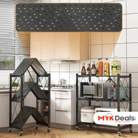 3 Layer Foldable Mobile Wheels Storage Cart, Large Iron Multifunctional Living Room Rack, Multilayer Bookshelf Display Kitchen Storage Rack, Metal Shelving Units Storage Racks with Lockable Wheels, Kitchen Home Space Saving Organizer