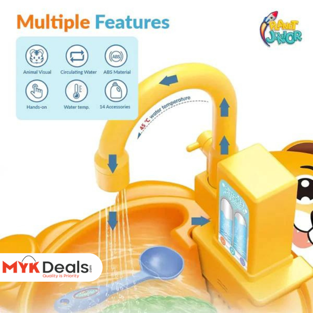 Electric Kitchen Sink Toy, Children's Simulation Sink with Fruit & Tableware Toy, Dishwasher Play Kitchen Kit