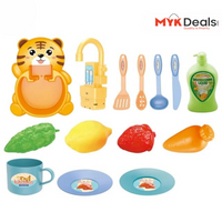 Electric Kitchen Sink Toy, Children's Simulation Sink with Fruit & Tableware Toy, Dishwasher Play Kitchen Kit