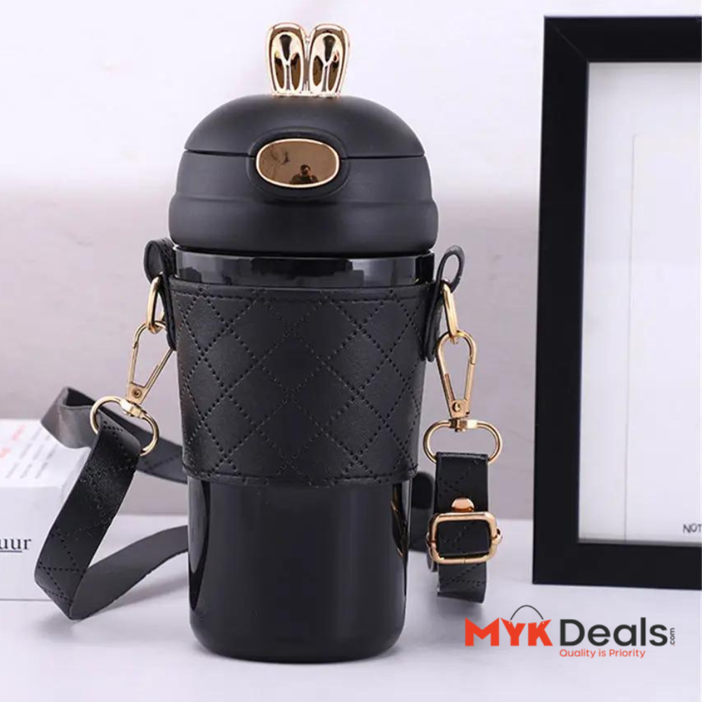 Cute Rabbit Ear Water Bottle 420ml with Straw for Girl Fashion Summer