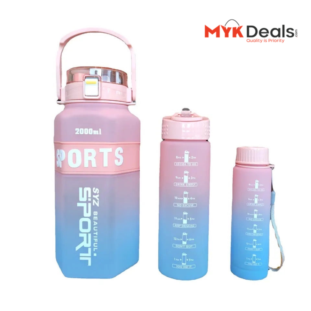 Set Of 3 Sport Water Bottle With Straw, Modernist Ombre Letter Graphic Drinking Bottle, Outdoor Gradient Drink Bottle, Large Capacity Water Dispenser Bottle