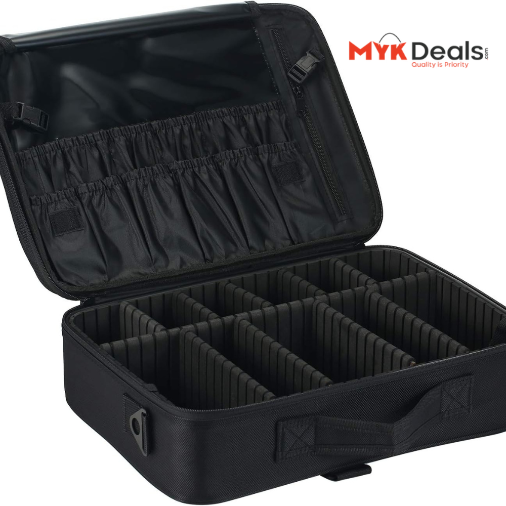 Professional Travel Makeup Bag, Portable Cosmetic Bag With Adjustable Dividers, Makeup Suitcase For Women