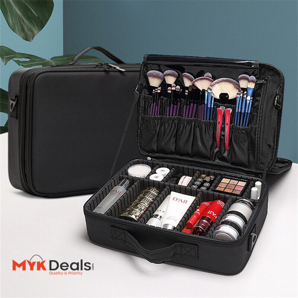 Professional Travel Makeup Bag, Portable Cosmetic Bag With Adjustable Dividers, Makeup Suitcase For Women