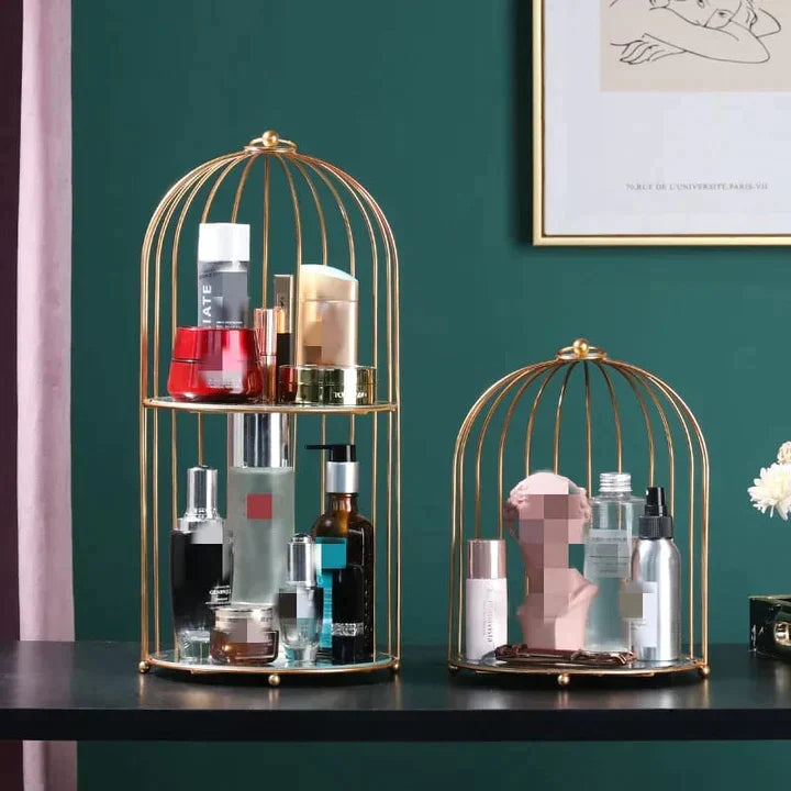 NEW STYLE BIRDCAGE MAKEUP ORGANIZER METAL BRASS COSMETIC ORGANIZER WITH MIRROR SHELVES