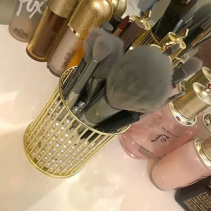 Nordic Iron Cylindrical Cosmetic Storage Box, Makeup Brushes Case