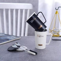 Lovely Couple Mug, Black White Stamping Mug with Lid Spoon