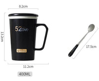 Lovely Couple Mug, Black White Stamping Mug with Lid Spoon