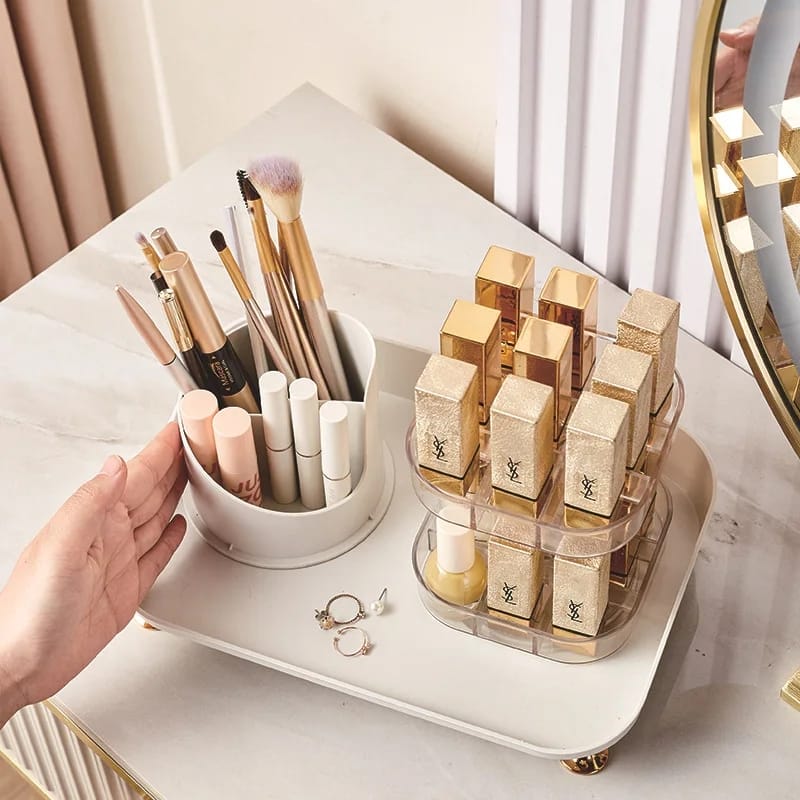 Rotating Cosmetic Brush & Lipstick Organizer