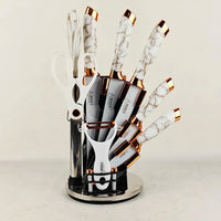 Textured Handle Knife Set with Acrylic Rotate Stand