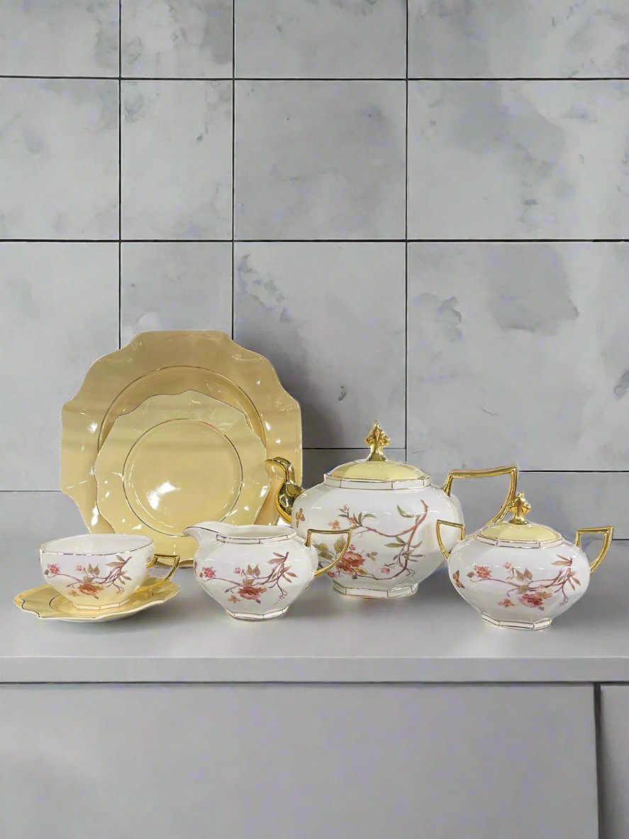 Modern Ceramic Floral Teaset (White & Yellow) | HaulJunction