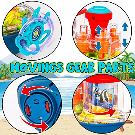 Gear Land Ship, Musical Toy Boat with Colorful Light, Transparent Rotatable Concept Boat, Underwater World Cruise Ship Toy For Kid, Battery Operated Toy Boat with Rotating Fishing Lamp Toy, Children's Toy Boat
