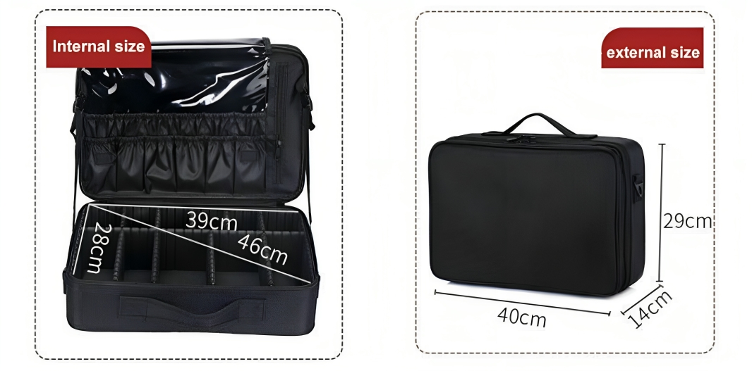 Professional Travel Makeup Bag, Portable Cosmetic Bag With Adjustable Dividers, Makeup Suitcase For Women