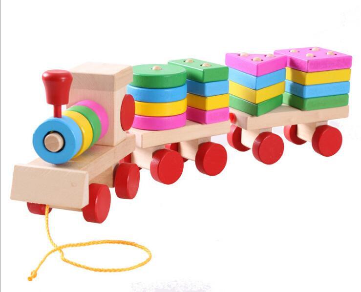 Colorful Geometric Figure Digital Wooden Train Toy