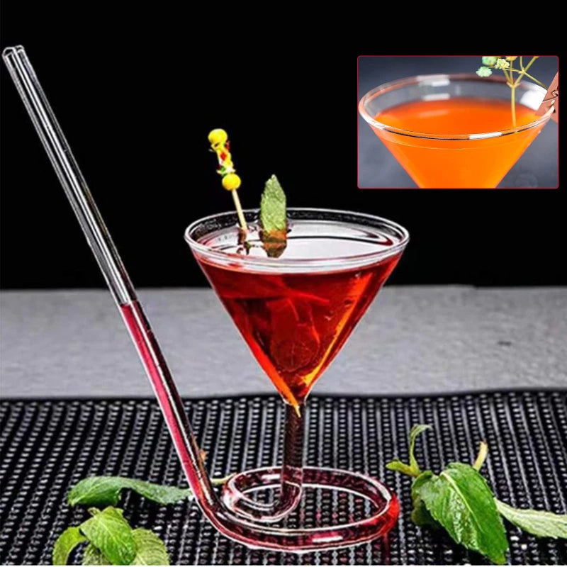 Creative Glass Spiral Cocktail Cup Straw Wine Glass