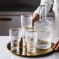 Jug and Glass Water Sets of 5- Vertical Stripe Fluted Bottom Design