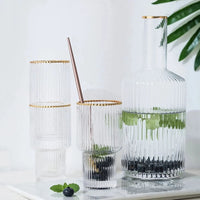 Jug and Glass Water Sets of 5- Vertical Stripe Fluted Bottom Design