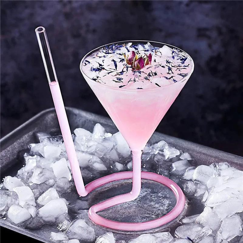 Creative Glass Spiral Cocktail Cup Straw Wine Glass