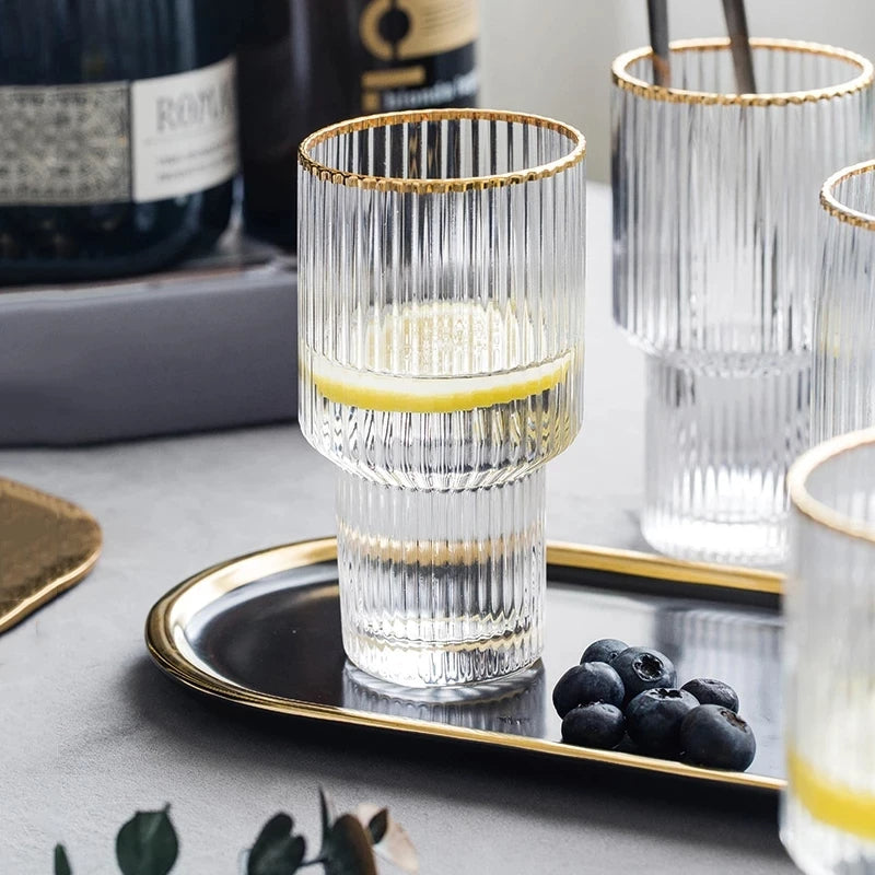 Jug and Glass Water Sets of 5- Vertical Stripe Fluted Bottom Design