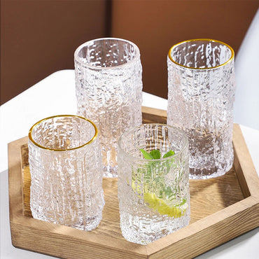 Ice Texture Gold Trimmed Crystal Drink Glass Set Of 6