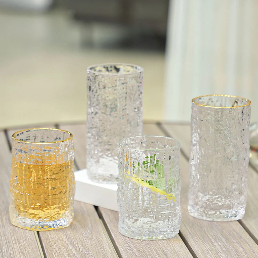 Ice Texture Gold Trimmed Crystal Drink Glass Set Of 6