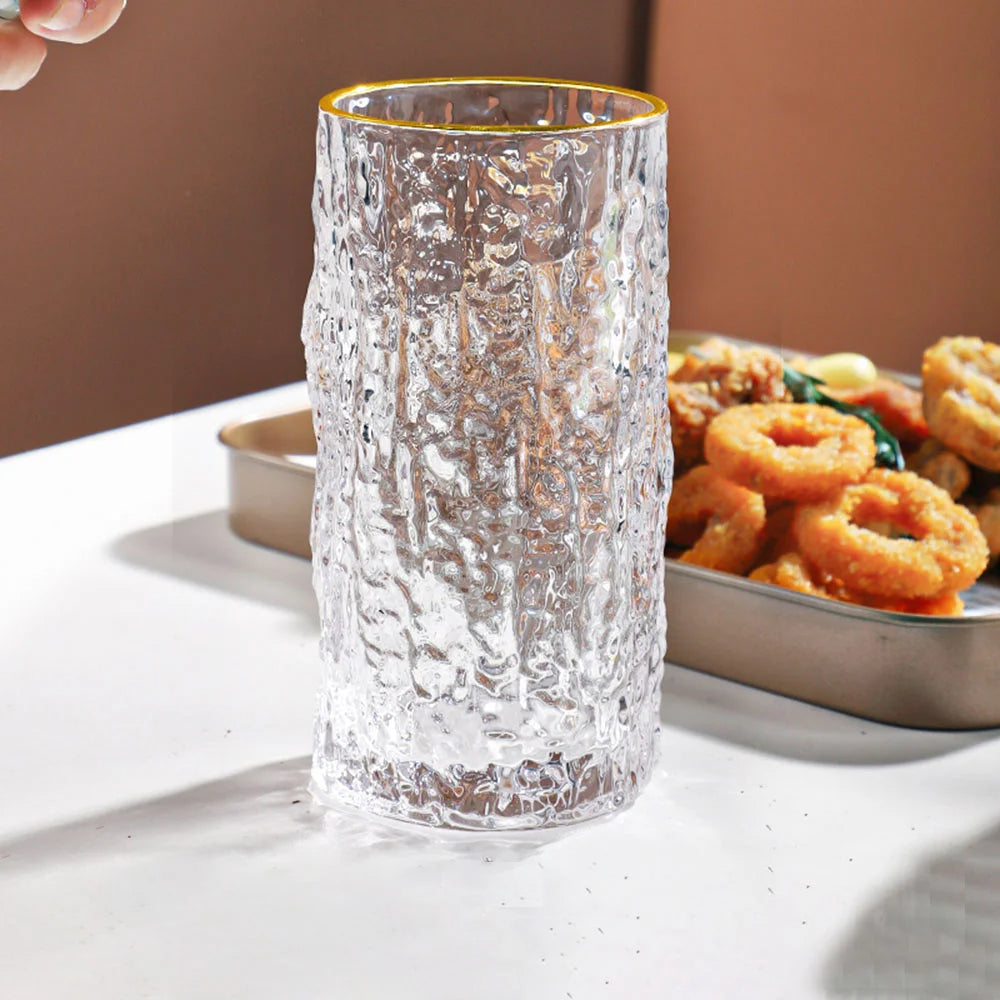 Ice Texture Gold Trimmed Crystal Drink Glass Set Of 6