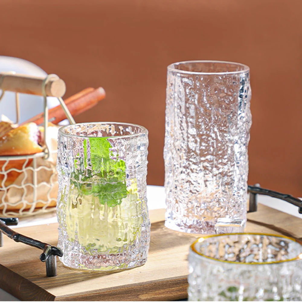 Ice Texture Gold Trimmed Crystal Drink Glass Set Of 6