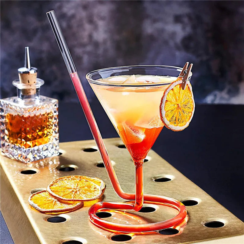Creative Glass Spiral Cocktail Cup Straw Wine Glass