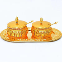 Stainless Steel Royal Golden Sugar Pots with Tray And Spoons