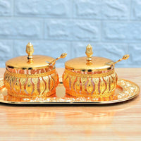Stainless Steel Royal Golden Sugar Pots with Tray And Spoons