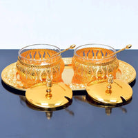 Stainless Steel Royal Golden Sugar Pots with Tray And Spoons