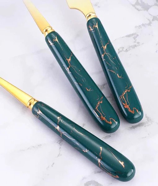 Marblene Pattern 24 Pcs Cutlery Set & Cutlery Holder