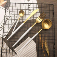 Stainless Steel White & Golden Cutlery Set (24 Pcs)