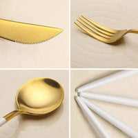 Stainless Steel White & Golden Cutlery Set (24 Pcs)