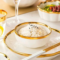 7pcs Fine Bone Soup & Salad Bowls - White & Golden